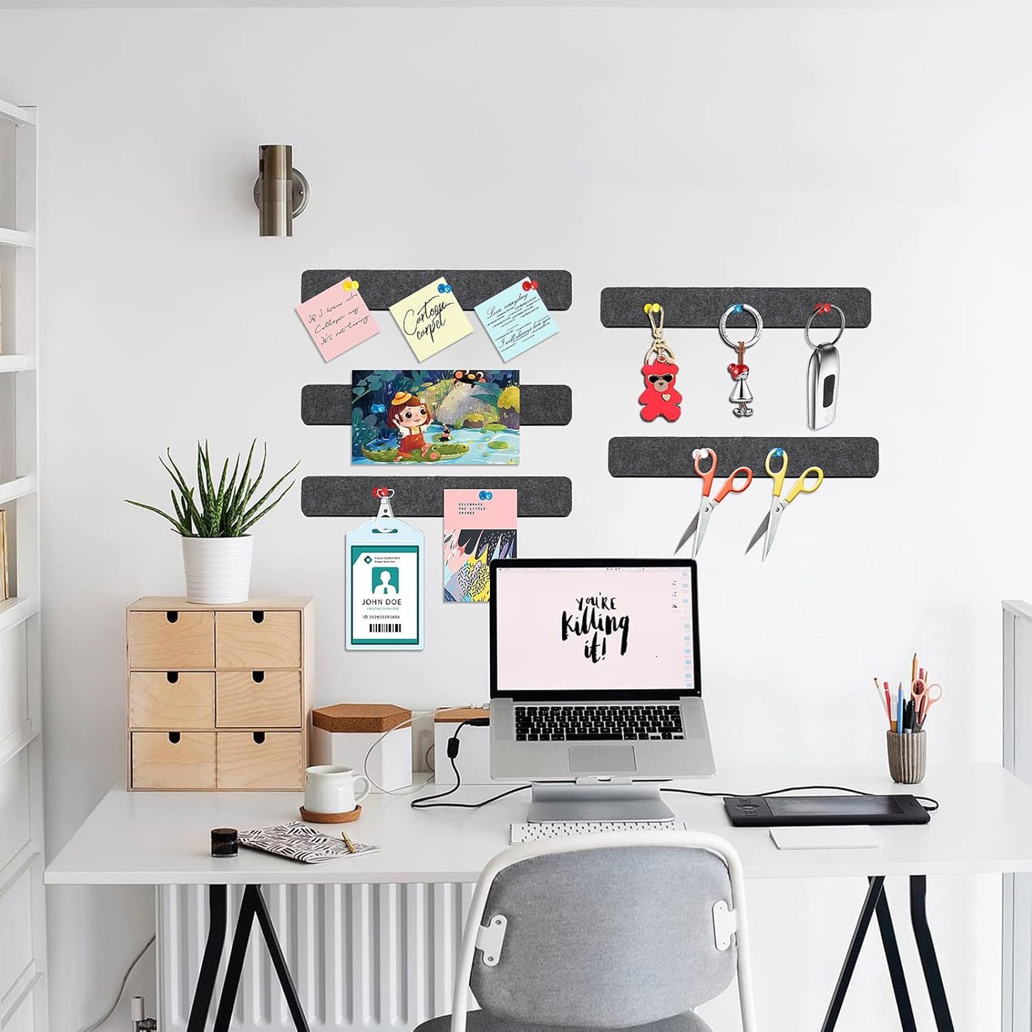 Felt Pin Board Bar Strips Bulletin Board for Bedrooms Offices Home Wall Decoration, Notice Board Self Adhesive Cork Board with 35 Push Pins for Paste Notes, Photos, Schedules