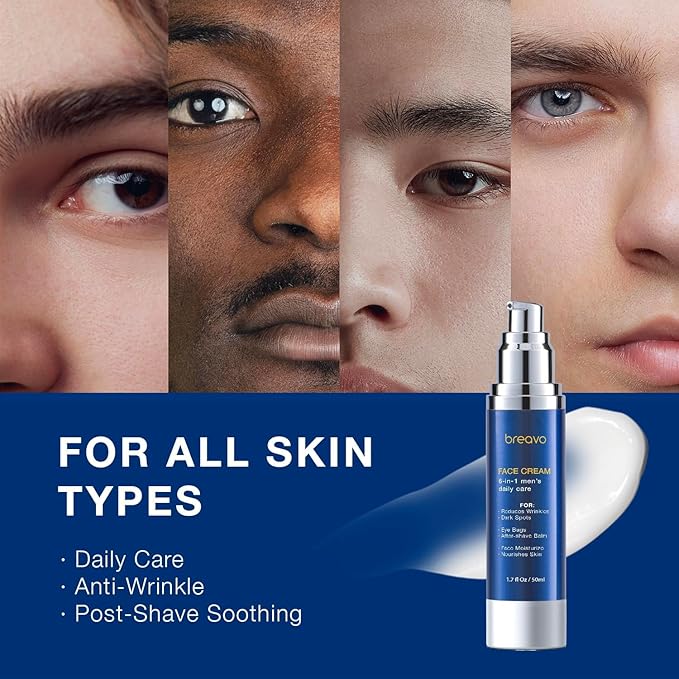 6 in 1 Face Cream for Men: 6 in 1 Mens Face Moisturizer, Mens Face Cream Anti Aging - Eye Bags Treatment & Wrinkle Cream for Men 1.7 oz
