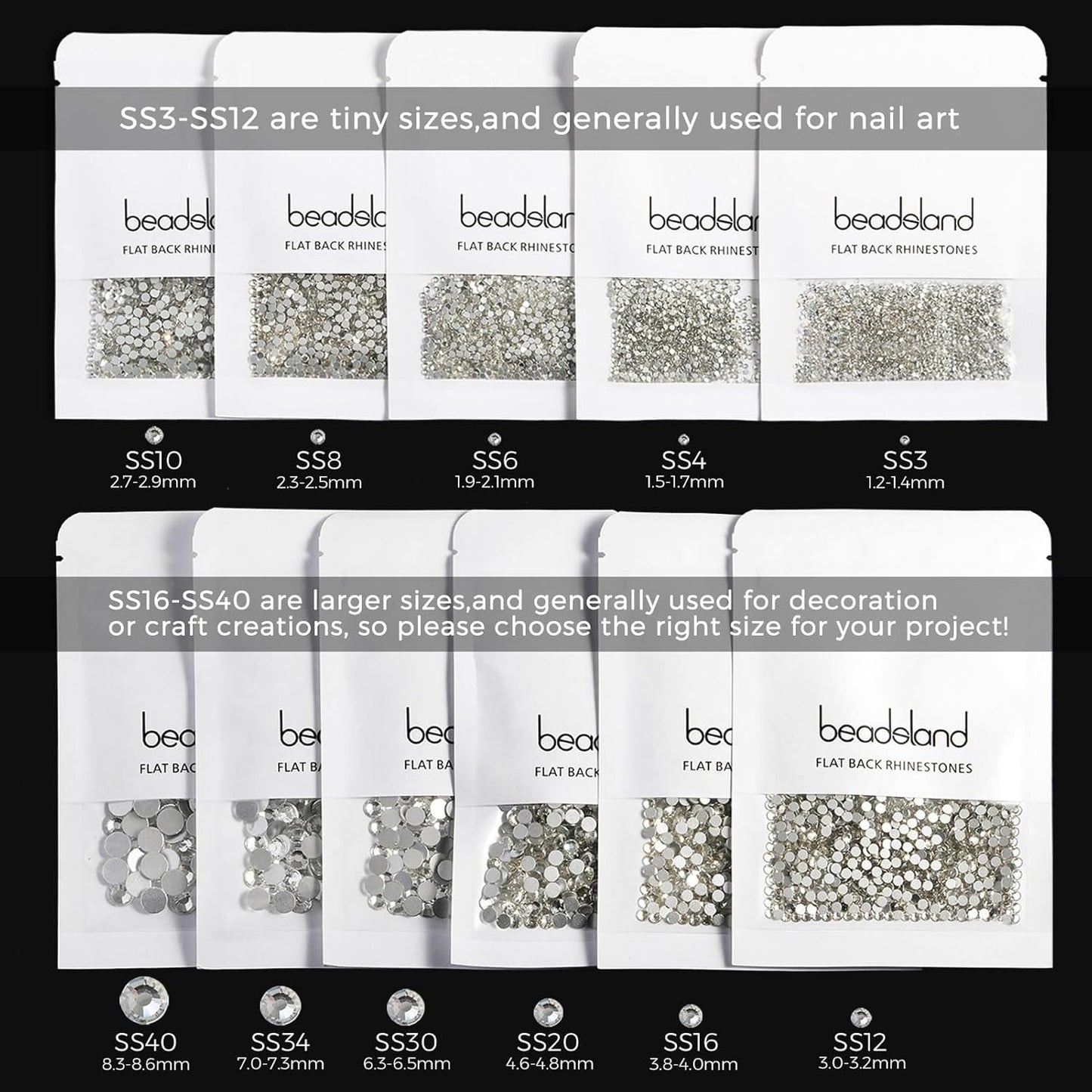 Beadsland 2880pcs Flat Back Crystal Rhinestones Round Gems for Nail Art and Craft Glue Fix,Dark Siam,SS4,1.5-1.7mm