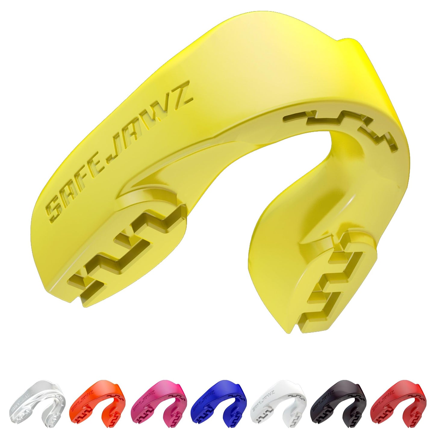 SAFEJAWZ Mouthguard Slim Fit, Adults and Junior Mouth Guard with Case for Boxing, Basketball, Lacrosse, Football, MMA, Martial Arts, Hockey and All Contact Sports (Yellow)