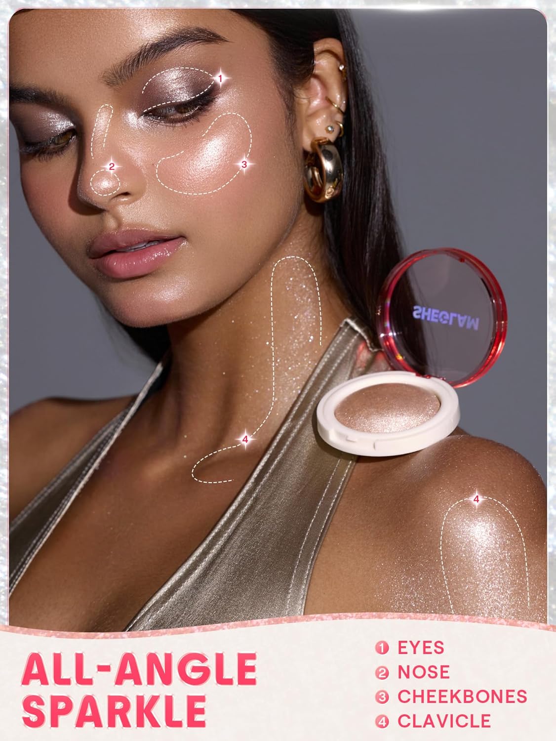SHEGLAM Glowchi Bouncy Highlighter Mochi-like Formula Highlighter Long-lasting Shimmer Makeup-Powdered Sugar