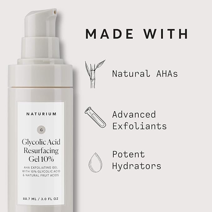Naturium Glycolic Acid Resurfacing Gel 10%, AHA Exfoliating Gel with Natural Fruit Acids, 3.0 oz