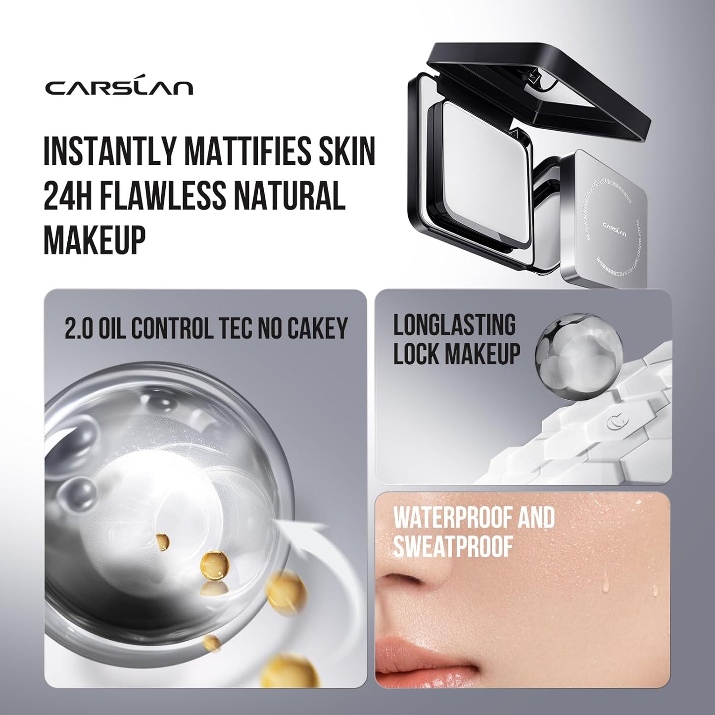 2.0 Black Magnet Soft Focus Powder, Waterproof Translucent Pressed Setting Powder, 24H Longlasting Talc-Free Face Powder, Oil Control Compact Makeup,04 Light Beige For Dry&Com Skin, 0.28Oz