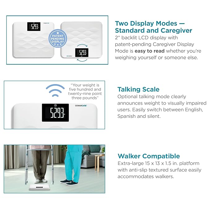 Conair Bathroom Scale for Body Weight, FSA/HSA Eligible High-Capacity Talking Bathroom Scale in both English and Spanish - 660 lb. Enhanced Weight Limit with XL Backlit LCD Display, Anti-Slip Platform