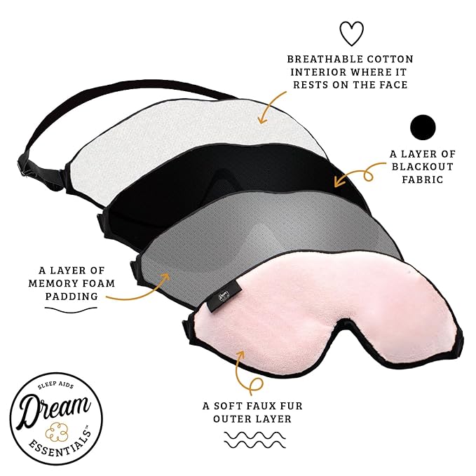 Dream Essentials, Escape 3D Sleep Mask, Earplugs, Carry Pouch Set, Molded Eye Shade, Men and Women, Contoured, Nose Bridge, Light Block, Memory Foam, Gift Set, Travel, Yoga, Blindfold, Navy Blue