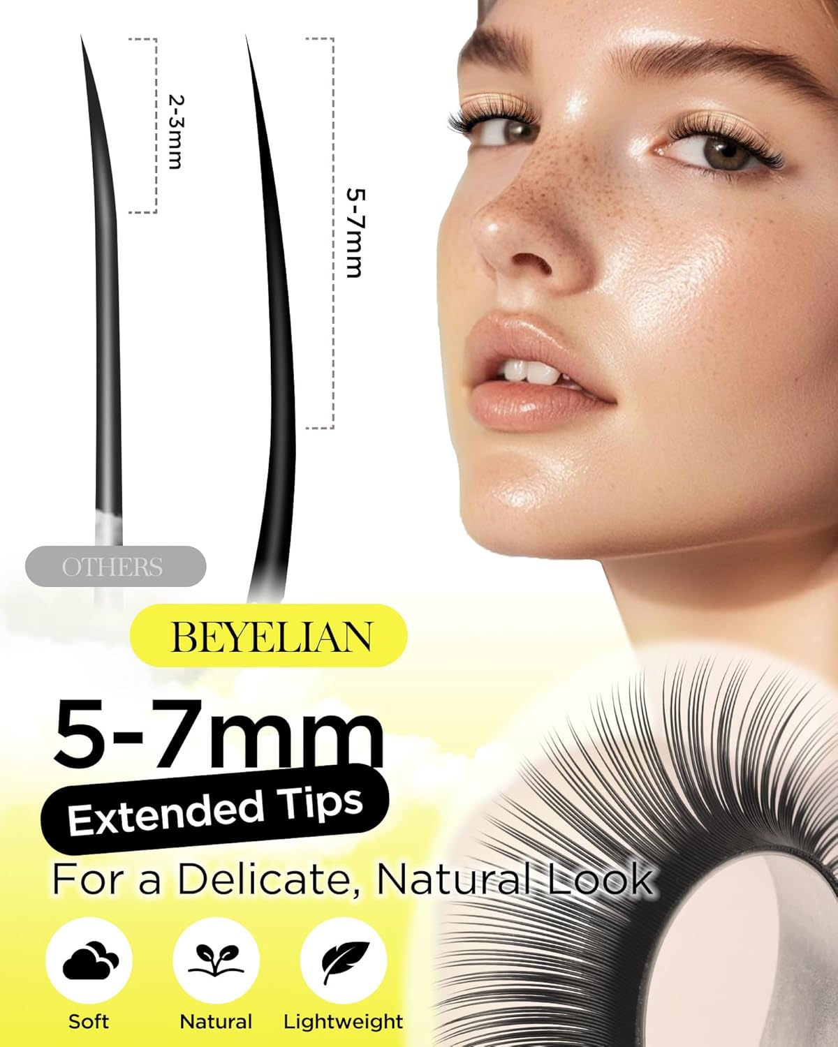 BEYELIAN Eyelash Extension 0.05 D+ Curl 14mm Tray Easy Fan Lash Extensions Volume Lashes 100°/212°F High Temperature Resistant Classic Professional Use Natural Matte Black (0.05 D+ 14mm)