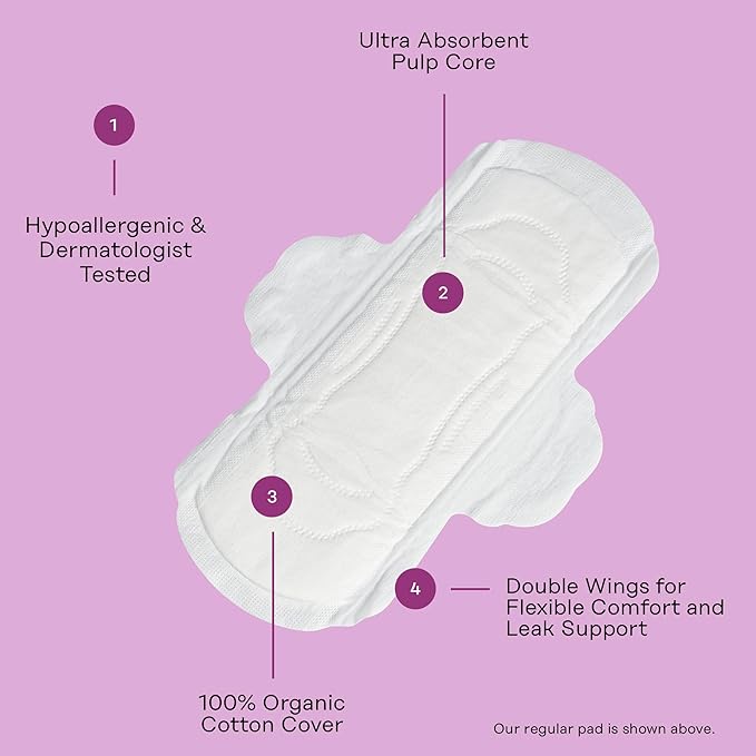 The Honey Pot Company - 80 ct - Sanitary Pads for Women - Non-Herbal Regular Flow w/Wings - Organic Cotton Cover & Ultra-Absorbent Pulp Core - Feminine Care - FSA & HSA Eligible
