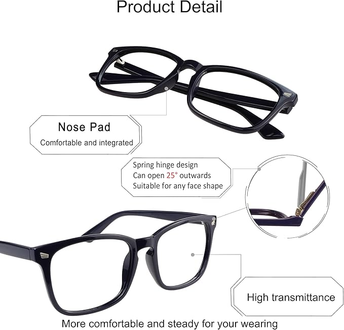 YEIN Bifocal Reading Glasses with Blue Light Blocking Lenses, Bifocal Reader for Women and Men, Vintage Square frame with Spring Hinge (+0.00/+1.00 magnification)