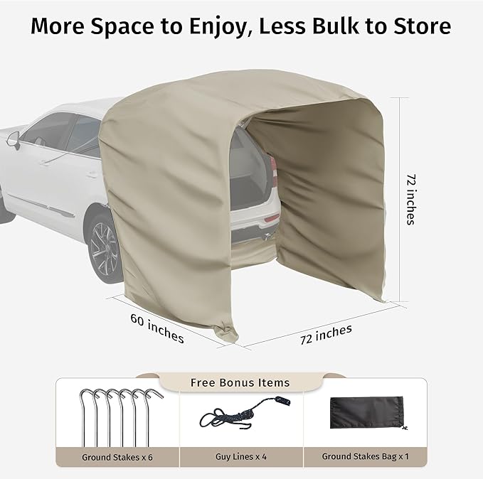 East Oak SUV Tailgate Tent Extension | Camping Shade for SUV, Truck & Hatchback | Windproof & Waterproof Canopy for Outdoor Adventures | Designed for 6x6 FT East Oak Camping Tent