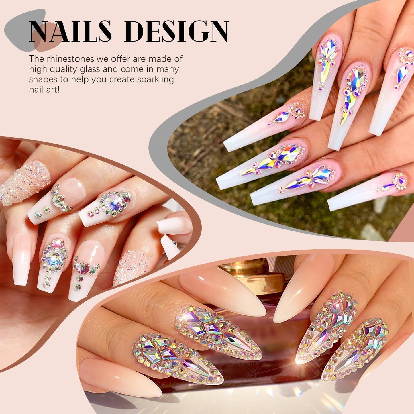 2680Pcs AB Glass Nail Rhinestones 120Pcs Multi Shapes Flatback Nail Gems + 2560Pcs 1.5-4mm Round Crystal, Manicure Nail Charms Diamond Gemstones for Acrylic Nails Decoration