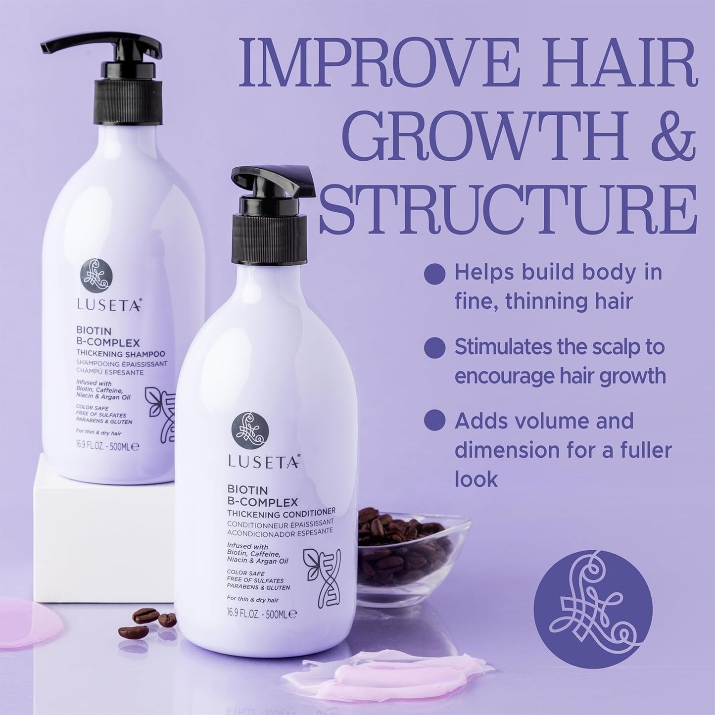 Luseta B-Complex Shampoo & Conditioner Set for Hair Strengthening, Routine shampoo and Conditioner for Women, Biotin Shampoo for Thinning Hair for Women and Men All Types 2 x 16.9oz