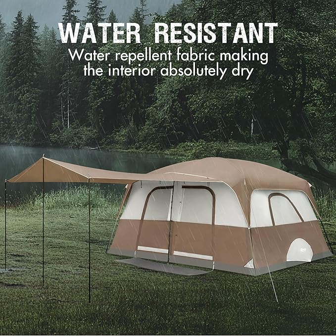 PORTAL 8 Person Family Camping Tent with Porch, Weather Resistant Camping Tents with Rainfly, Large Cabin Tents with 2 Room, Easy Set Up Tent for Outdoor Camping, Backyard