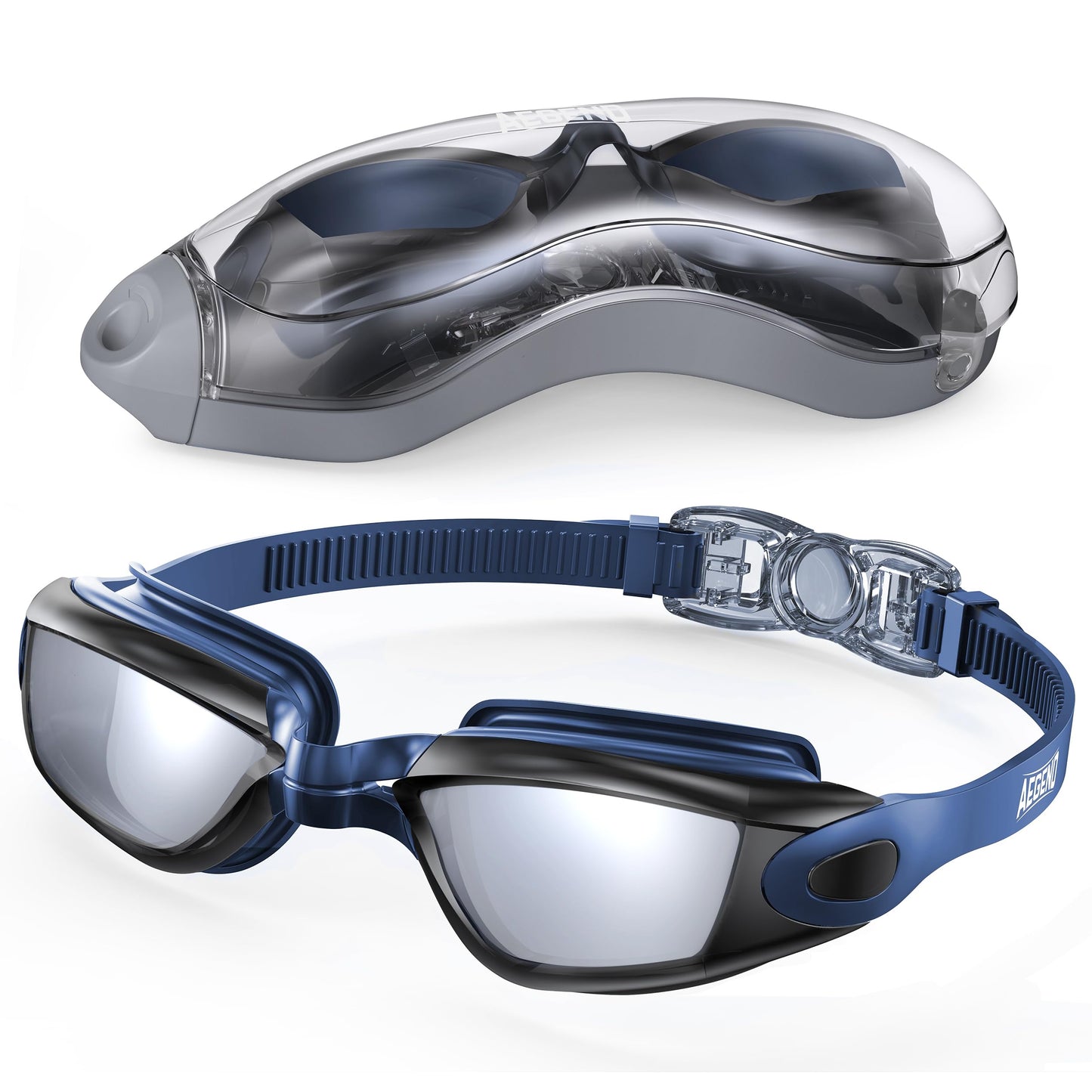 Aegend Swim Goggles, Swimming Goggles No Leaking Full Protection Adult Men Women Youth,Black With Blue Strap