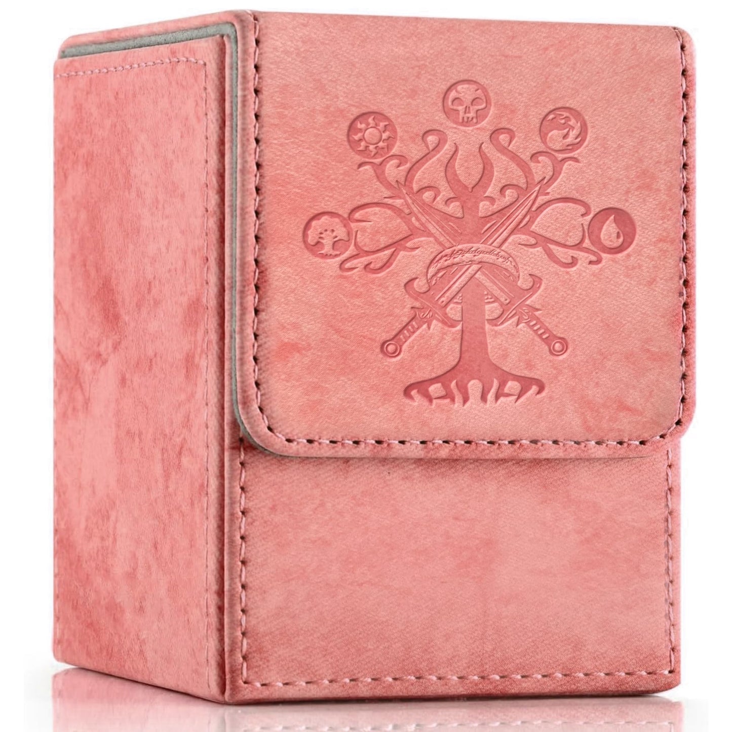 PROMAXIBINDER MTG Card Deck Box, Commander Deck Box Fits 100+ Single Sleeved Cards, Storage for TCG/MTG Crads, PU Leather Strong Magenet (Pink, Tree)