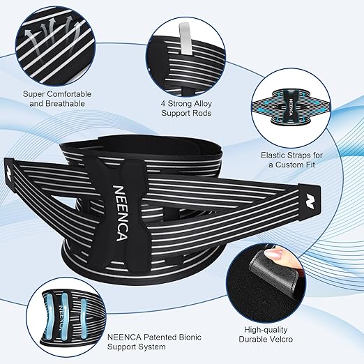 NEENCA Back Brace for Lower Back Pain Relief - Ergonomic Lumbar Support with Removable Steel Stays, Breathable Back Support Brace for Posture Correction, Sciatica, Herniated Disc, Scoliosis, Office Work, Lifting, Exercise (Black, Large)
