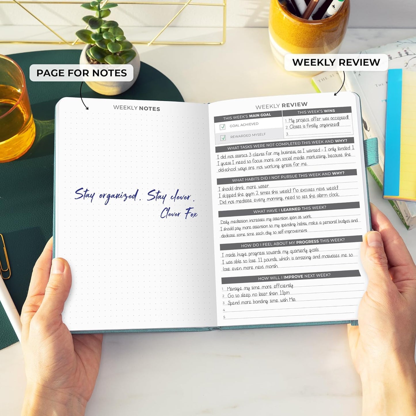 Clever Fox Daily Planner – Undated Planning Notebook with Hourly Schedule & To-Do List – Personal Day Task & Work Organizer, 6 Months (Aquamarine)