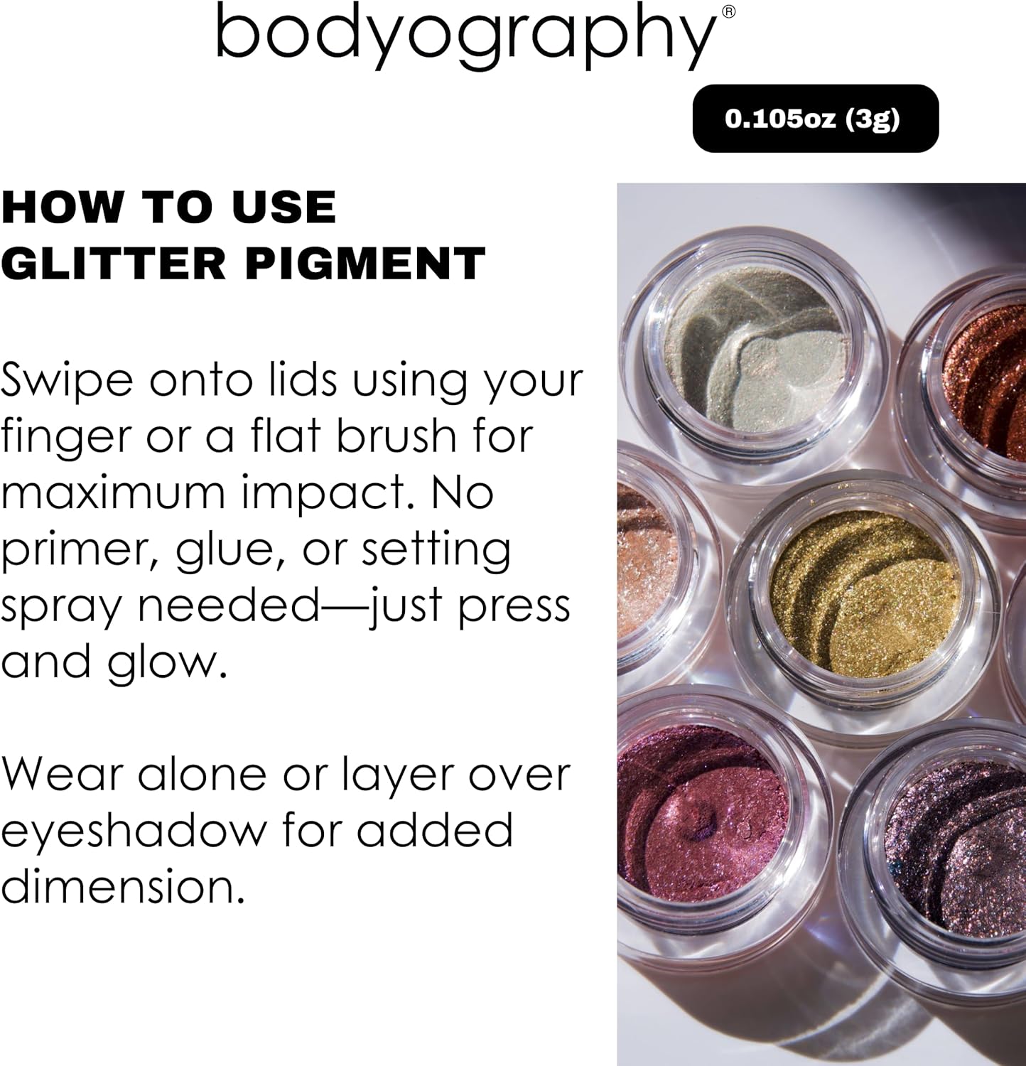 Bodyography Glitter Pigment Eye Shadow | Long Wear Shimmer Eyeshadow | Vegan, Talc & Paraben Free | Cream Powder Formula | Blue Morpho (Chrome Periwinkle) 1.5 g