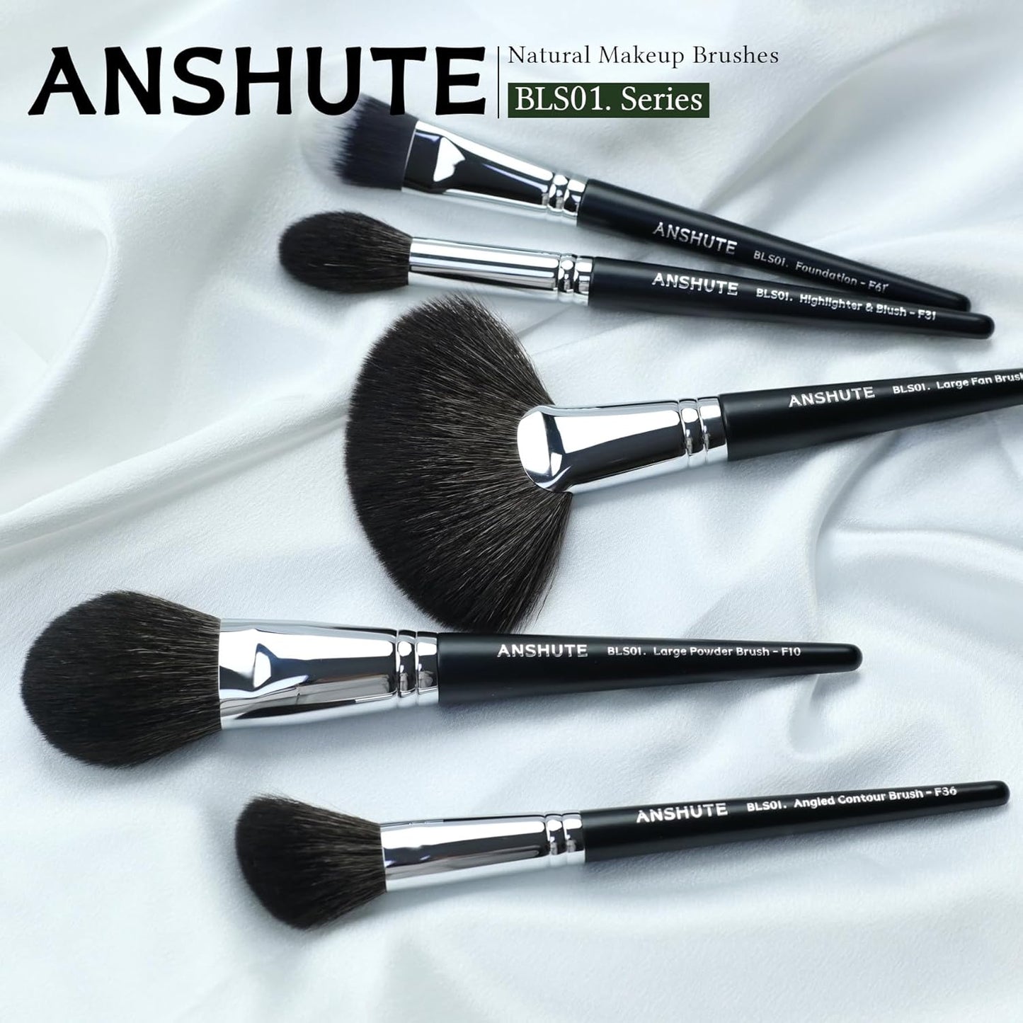 5-Piece Professional Natural Goat Hair Makeup Brush Set – Face Brushes for Powder, Blush, Contour, Highlighting & Foundation. Super Soft Bristles, Variety of Brushes. Labled Brush Handle