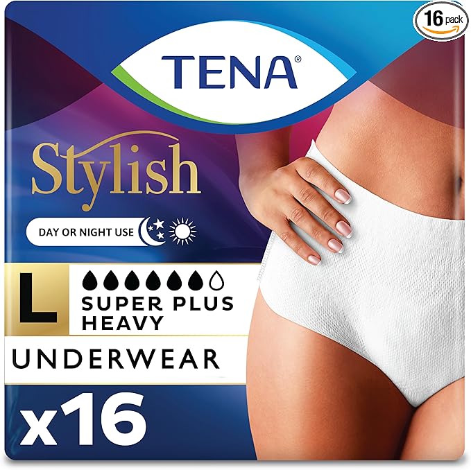 TENA Women Super Plus Disposable Underwear Female Pull On with Tear Away Seams Large, 54286, Super Plus, 16 Ct