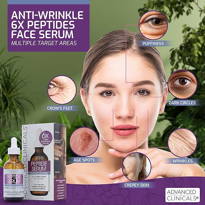 Advanced Clinicals Hyaluronic Acid Moisturizer Face Serum + Collagen Peptide Facial Serum Skin Care Set | Hydrating Serums For Diminishing Appearance Of Wrinkles, Dry Skin, Fine Lines, Set Of 2
