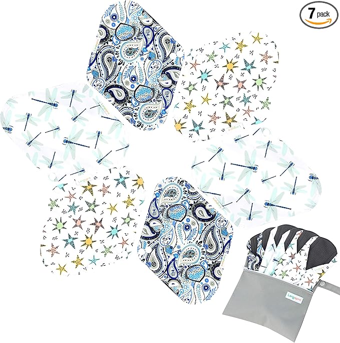 7pcs Set 1 pc Mini Wet Bag +6pcs Absorbent Reusable Sanitary Pads/Washable Cloth Menstrual Pads (L,Elegant)…