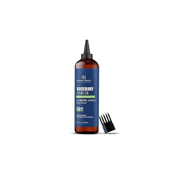 Botanic Hearth 100% Pure Rosemary Oil For Hair (6.7 fl oz) Infused With Biotin, Jojoba & castor | Nourishing Volumizing Non GMO Verified