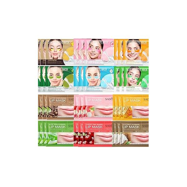 36 Pairs Under Eye Patches & Lip Mask for Puffy Eyes and Dark Circles - Crystal Care Gel Pads Bulk Collagen Skin Products, Beauty Personal