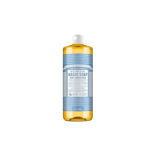 Dr. Bronner's Pure Castile Liquid Soap - Made with Regenerative Organic Certified Oils 18-in-1 Uses for Face, Body, Hand Gentle on Baby & Sensitive Skin Body Wash Unscented,32oz