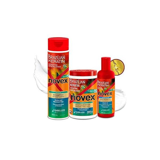 NOVEX Brazilian Keratin Max Liquid Treatment Bundle - Reconstructive Keratin, Frizz control & Damage Repair