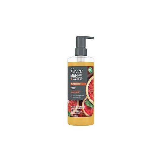 DOVE MEN + CARE 2-in-1 Shampoo Conditioner Pure Fresh Orange & Sage for Strong, Healthy-Looking Hair, with Vitamin C Mineral Complex, 17.5 oz